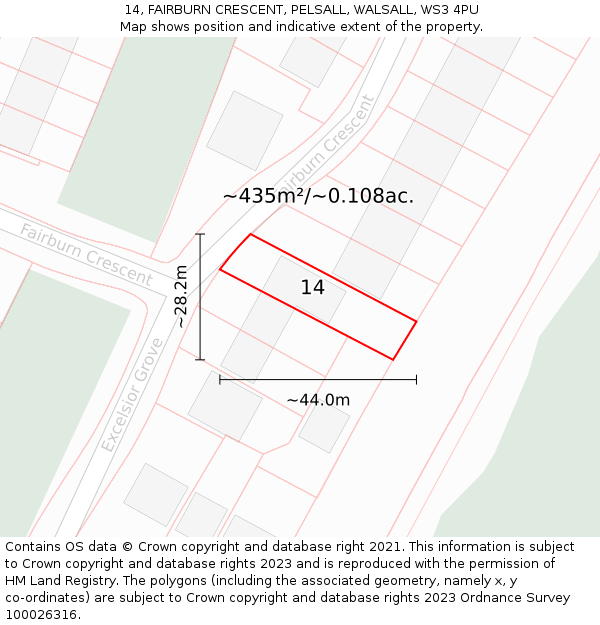 14, FAIRBURN CRESCENT, PELSALL, WALSALL, WS3 4PU: Plot and title map