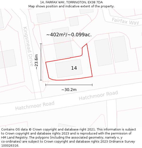 14, FAIRFAX WAY, TORRINGTON, EX38 7DA: Plot and title map