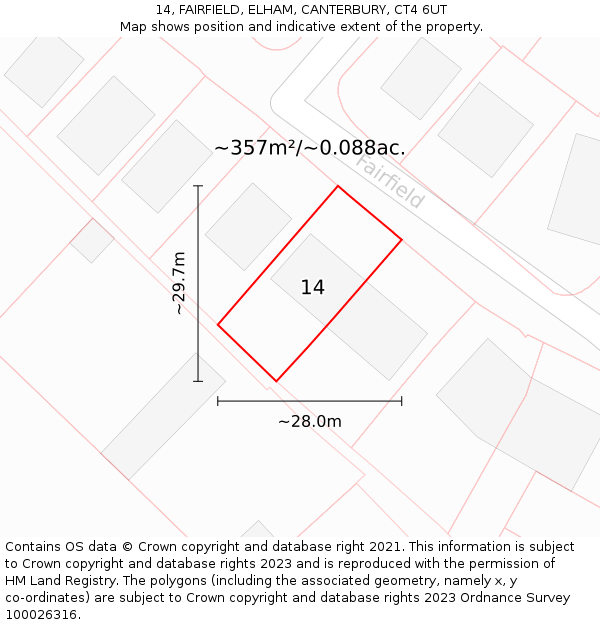 14, FAIRFIELD, ELHAM, CANTERBURY, CT4 6UT: Plot and title map