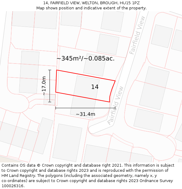 14, FAIRFIELD VIEW, WELTON, BROUGH, HU15 1PZ: Plot and title map