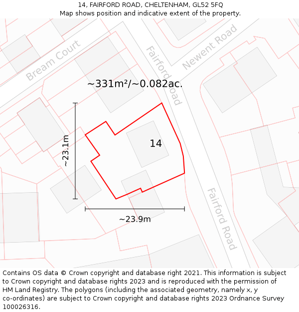 14, FAIRFORD ROAD, CHELTENHAM, GL52 5FQ: Plot and title map