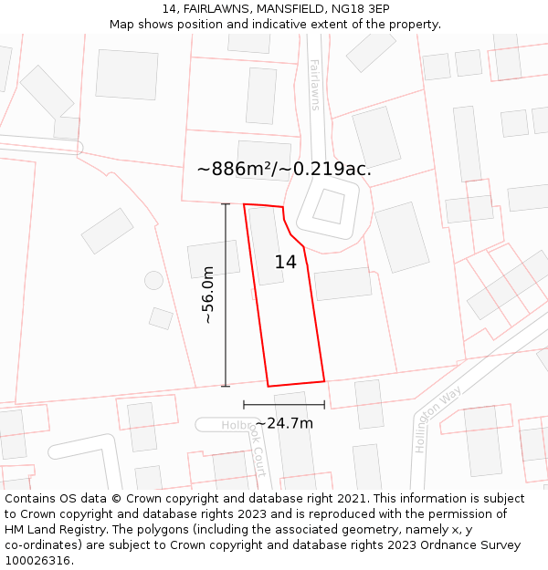 14, FAIRLAWNS, MANSFIELD, NG18 3EP: Plot and title map