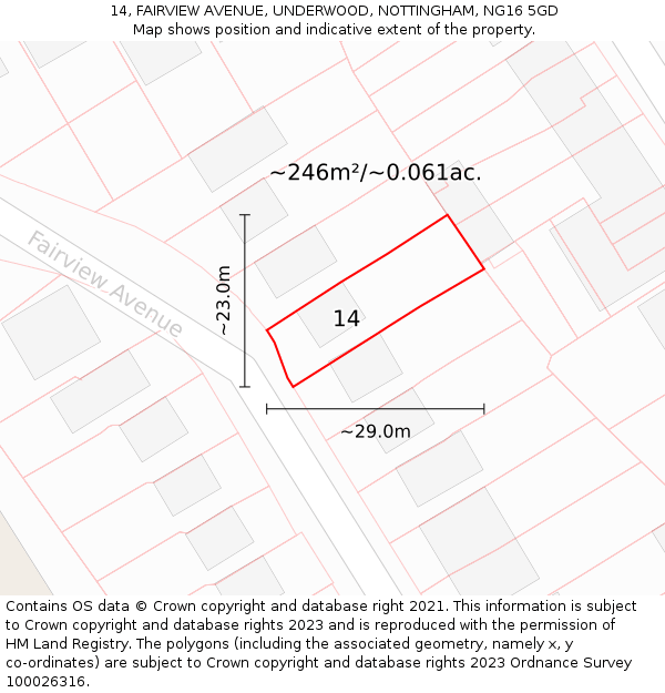 14, FAIRVIEW AVENUE, UNDERWOOD, NOTTINGHAM, NG16 5GD: Plot and title map