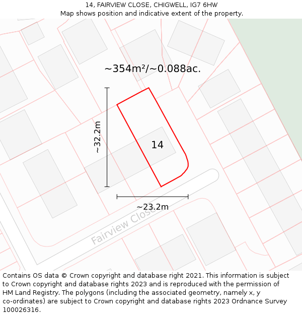 14, FAIRVIEW CLOSE, CHIGWELL, IG7 6HW: Plot and title map