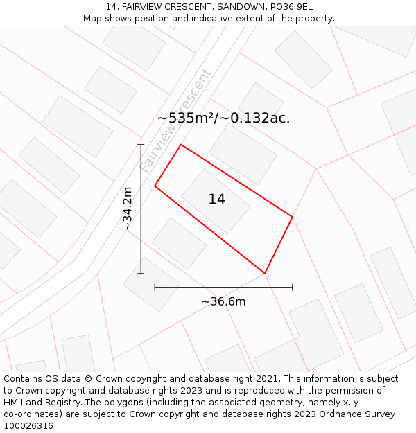 14, FAIRVIEW CRESCENT, SANDOWN, PO36 9EL: Plot and title map