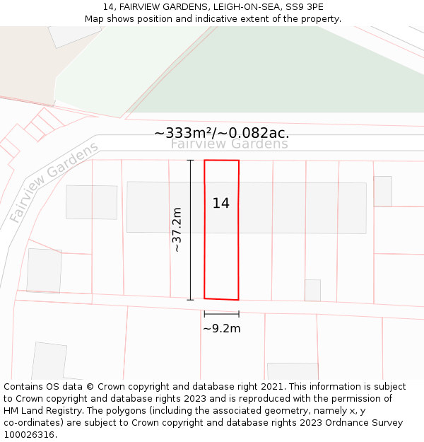 14, FAIRVIEW GARDENS, LEIGH-ON-SEA, SS9 3PE: Plot and title map