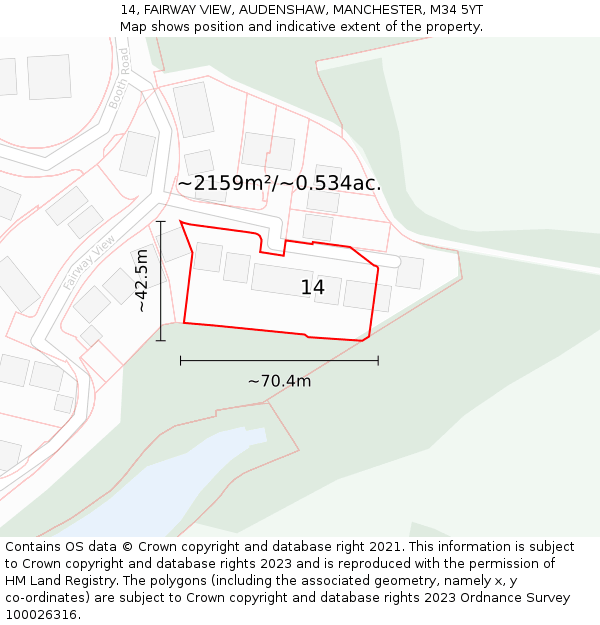 14, FAIRWAY VIEW, AUDENSHAW, MANCHESTER, M34 5YT: Plot and title map