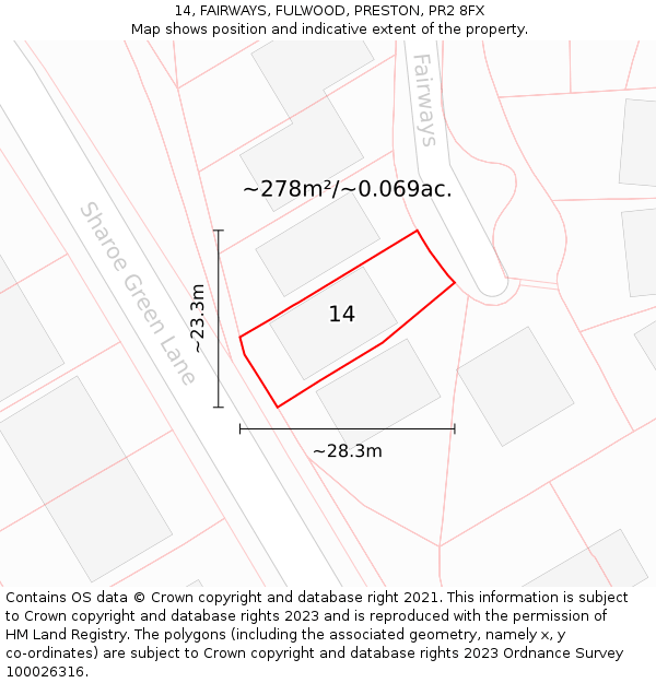 14, FAIRWAYS, FULWOOD, PRESTON, PR2 8FX: Plot and title map