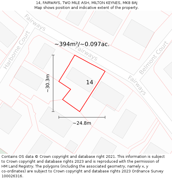 14, FAIRWAYS, TWO MILE ASH, MILTON KEYNES, MK8 8AJ: Plot and title map