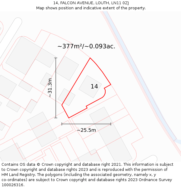 14, FALCON AVENUE, LOUTH, LN11 0ZJ: Plot and title map