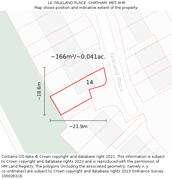 14, FALKLAND PLACE, CHATHAM, ME5 9HR: Plot and title map