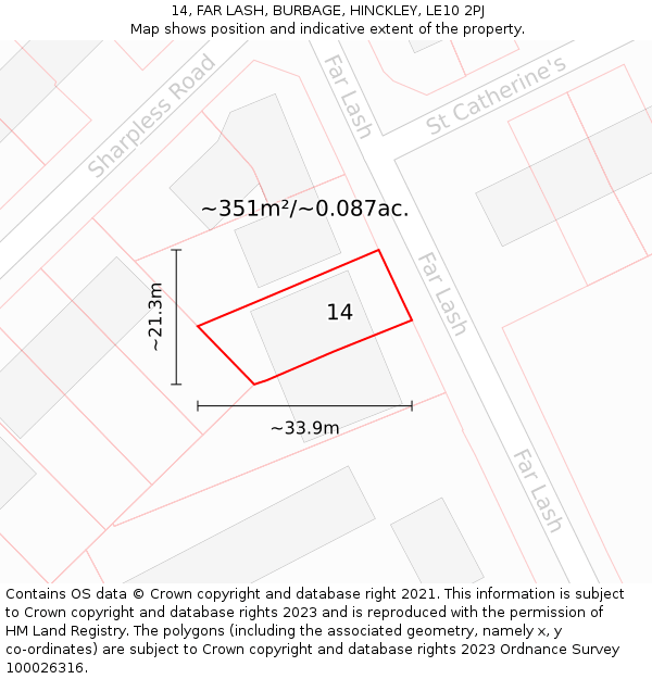 14, FAR LASH, BURBAGE, HINCKLEY, LE10 2PJ: Plot and title map