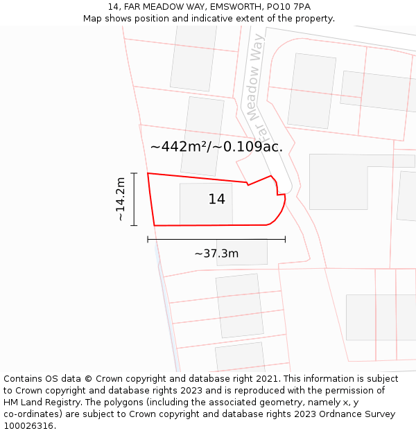 14, FAR MEADOW WAY, EMSWORTH, PO10 7PA: Plot and title map