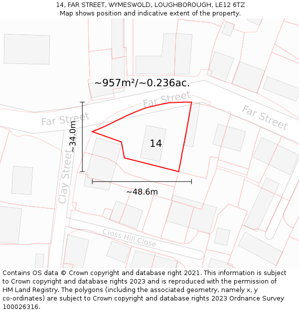 14, FAR STREET, WYMESWOLD, LOUGHBOROUGH, LE12 6TZ: Plot and title map