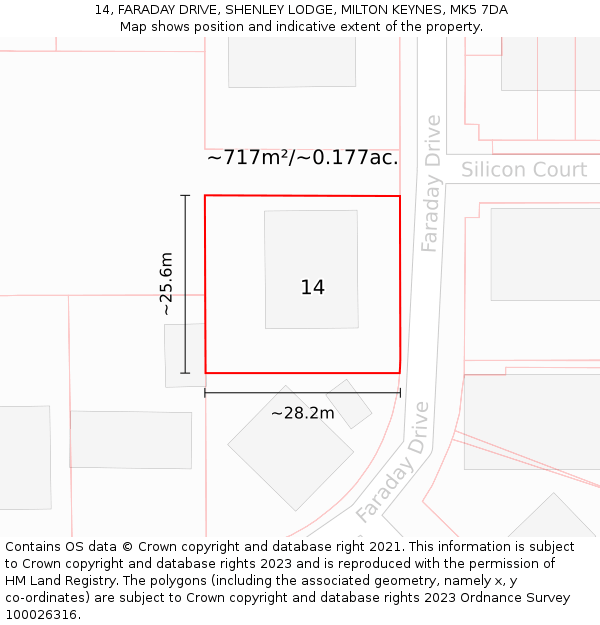 14, FARADAY DRIVE, SHENLEY LODGE, MILTON KEYNES, MK5 7DA: Plot and title map