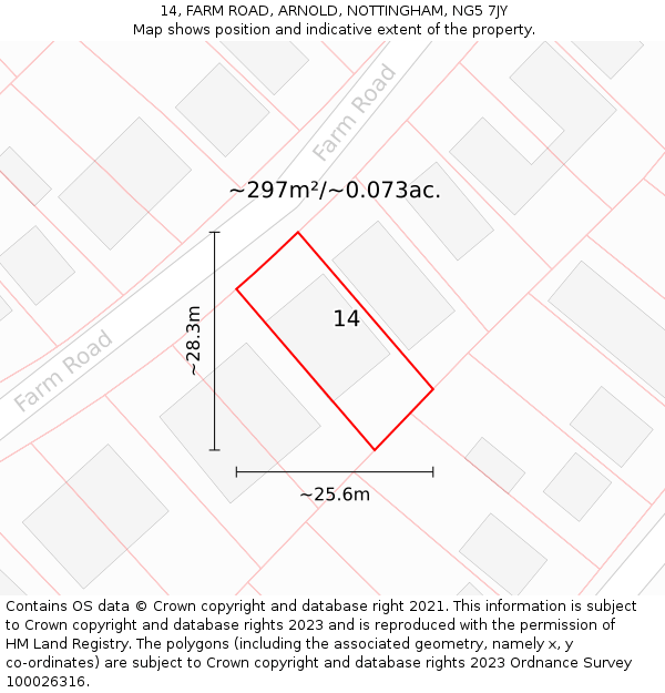 14, FARM ROAD, ARNOLD, NOTTINGHAM, NG5 7JY: Plot and title map