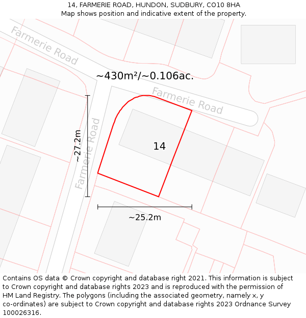 14, FARMERIE ROAD, HUNDON, SUDBURY, CO10 8HA: Plot and title map