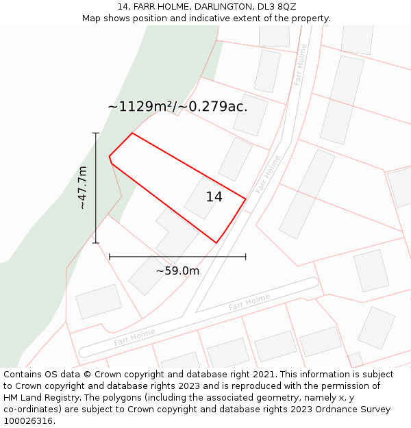 14, FARR HOLME, DARLINGTON, DL3 8QZ: Plot and title map