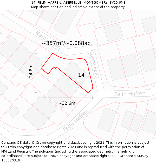 14, FELIN HAFREN, ABERMULE, MONTGOMERY, SY15 6NE: Plot and title map