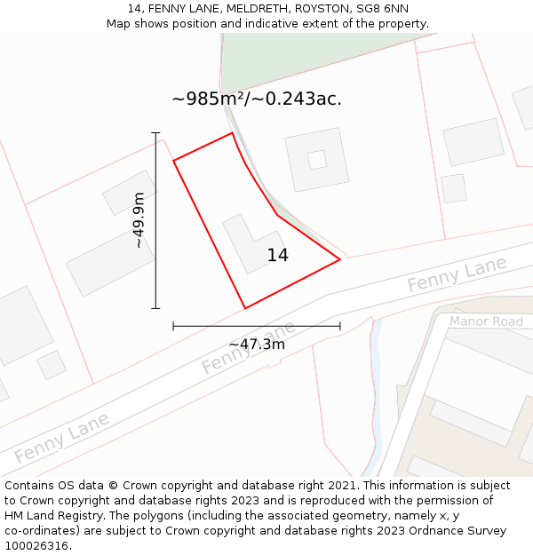 14, FENNY LANE, MELDRETH, ROYSTON, SG8 6NN: Plot and title map