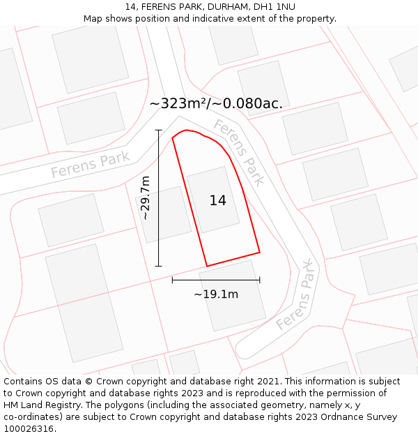 14, FERENS PARK, DURHAM, DH1 1NU: Plot and title map