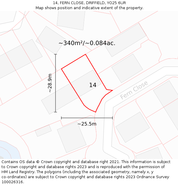 14, FERN CLOSE, DRIFFIELD, YO25 6UR: Plot and title map