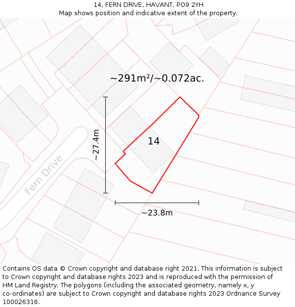 14, FERN DRIVE, HAVANT, PO9 2YH: Plot and title map