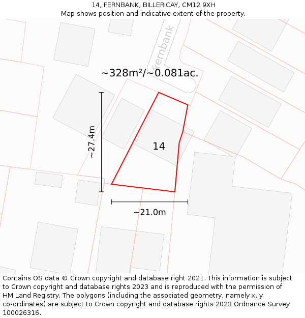 14, FERNBANK, BILLERICAY, CM12 9XH: Plot and title map