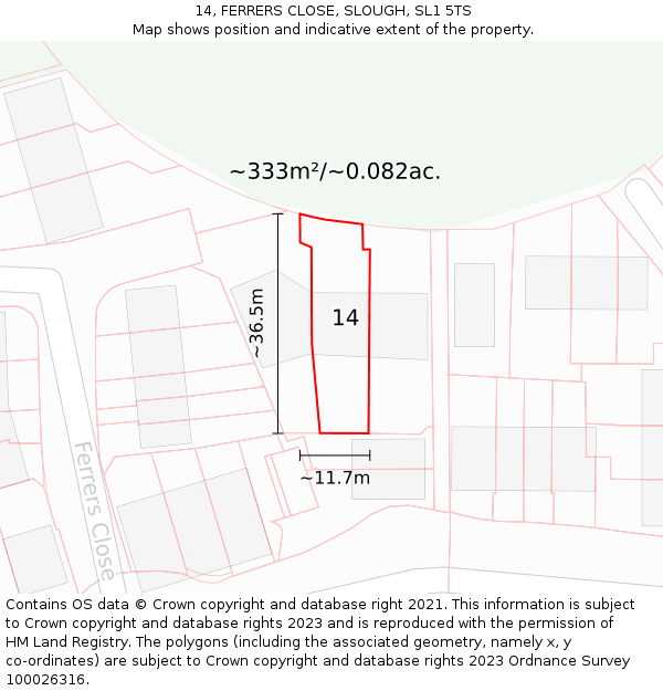 14, FERRERS CLOSE, SLOUGH, SL1 5TS: Plot and title map