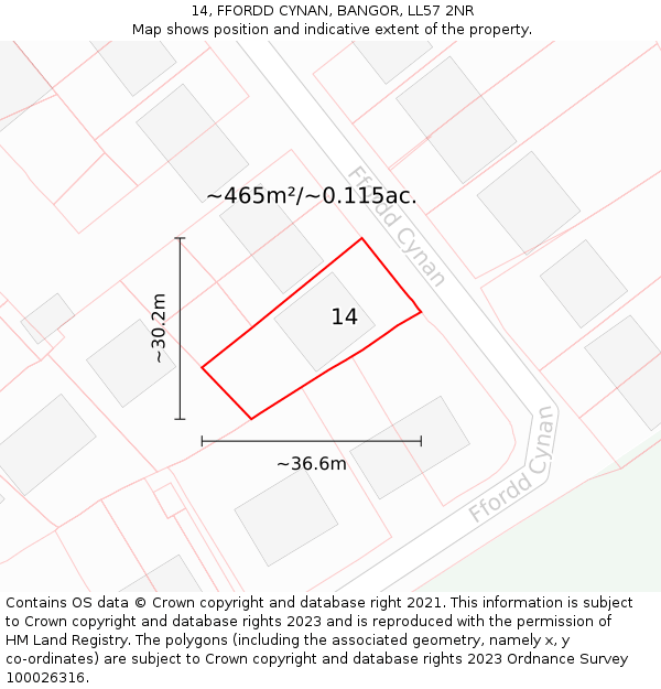 14, FFORDD CYNAN, BANGOR, LL57 2NR: Plot and title map