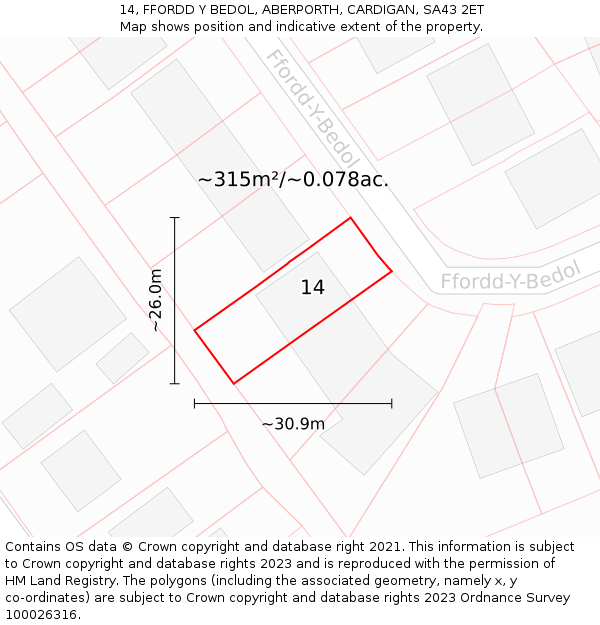 14, FFORDD Y BEDOL, ABERPORTH, CARDIGAN, SA43 2ET: Plot and title map