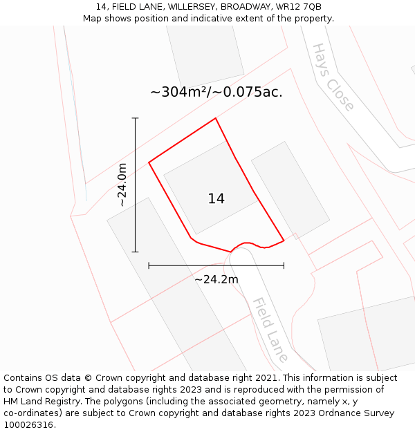 14, FIELD LANE, WILLERSEY, BROADWAY, WR12 7QB: Plot and title map