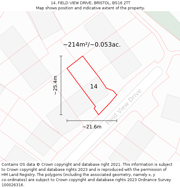 14, FIELD VIEW DRIVE, BRISTOL, BS16 2TT: Plot and title map