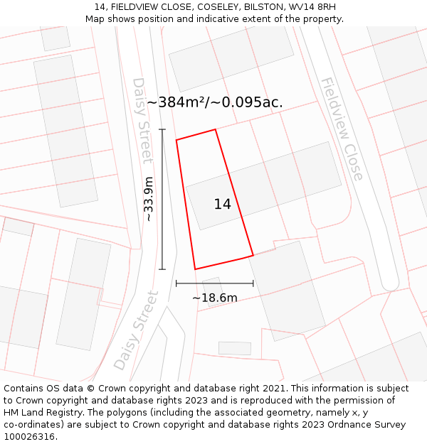 14, FIELDVIEW CLOSE, COSELEY, BILSTON, WV14 8RH: Plot and title map