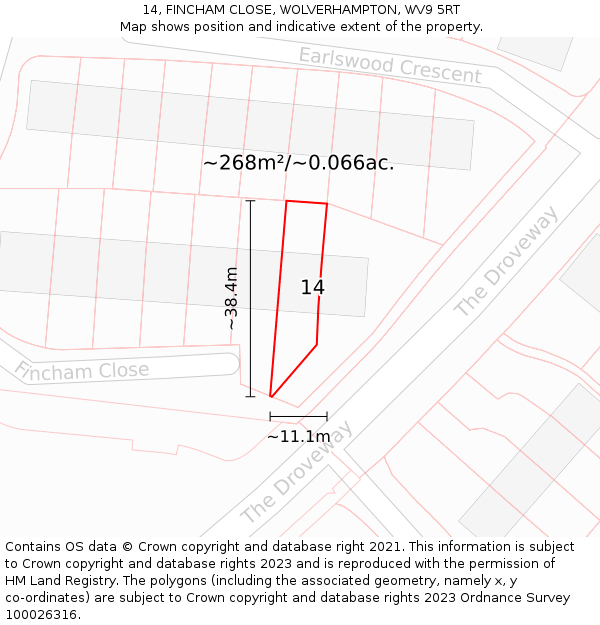 14, FINCHAM CLOSE, WOLVERHAMPTON, WV9 5RT: Plot and title map