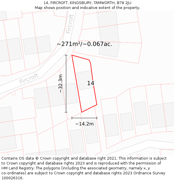 14, FIRCROFT, KINGSBURY, TAMWORTH, B78 2JU: Plot and title map