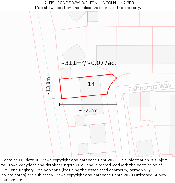 14, FISHPONDS WAY, WELTON, LINCOLN, LN2 3RR: Plot and title map