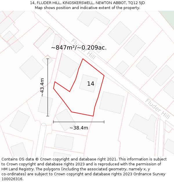 14, FLUDER HILL, KINGSKERSWELL, NEWTON ABBOT, TQ12 5JD: Plot and title map