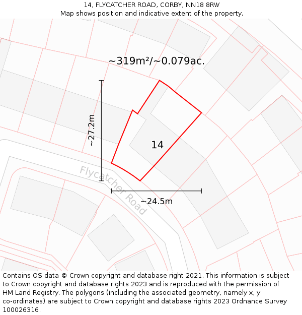 14, FLYCATCHER ROAD, CORBY, NN18 8RW: Plot and title map