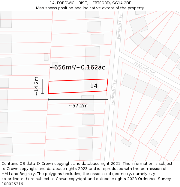 14, FORDWICH RISE, HERTFORD, SG14 2BE: Plot and title map