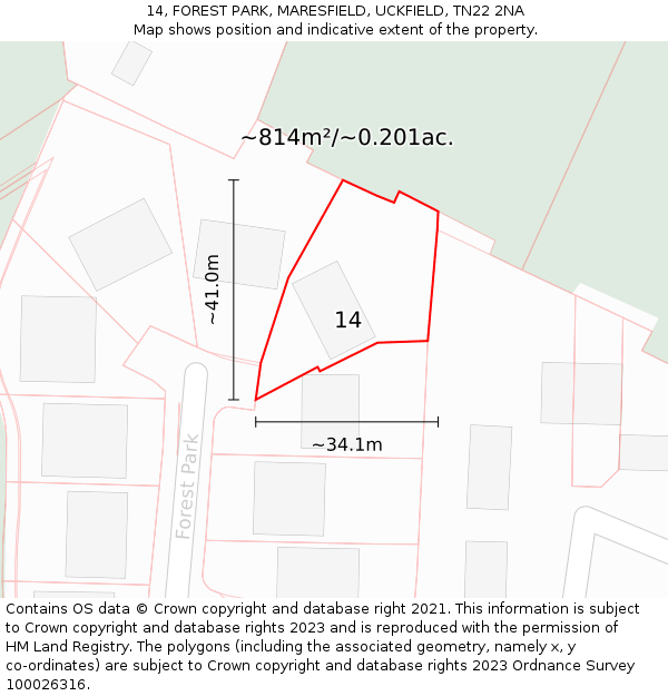 14, FOREST PARK, MARESFIELD, UCKFIELD, TN22 2NA: Plot and title map