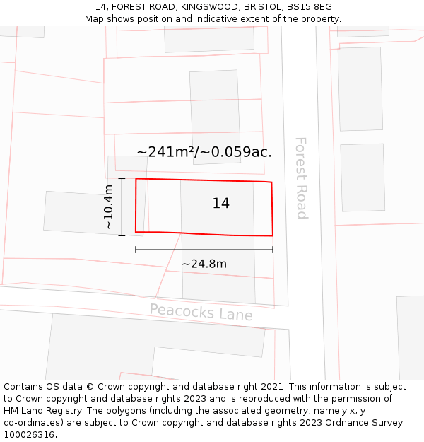 14, FOREST ROAD, KINGSWOOD, BRISTOL, BS15 8EG: Plot and title map