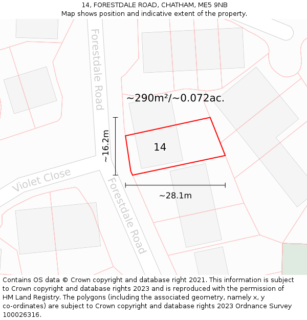 14, FORESTDALE ROAD, CHATHAM, ME5 9NB: Plot and title map