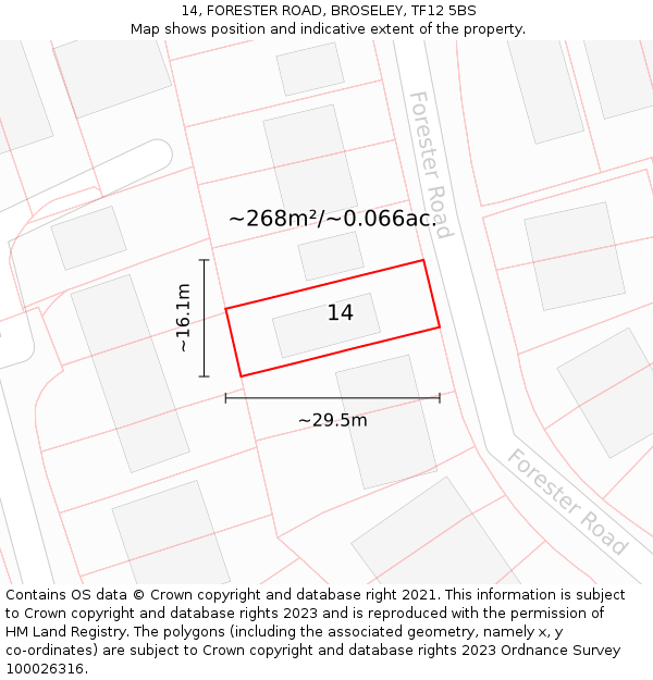 14, FORESTER ROAD, BROSELEY, TF12 5BS: Plot and title map