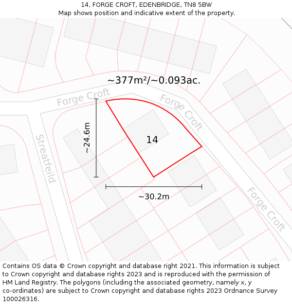 14, FORGE CROFT, EDENBRIDGE, TN8 5BW: Plot and title map