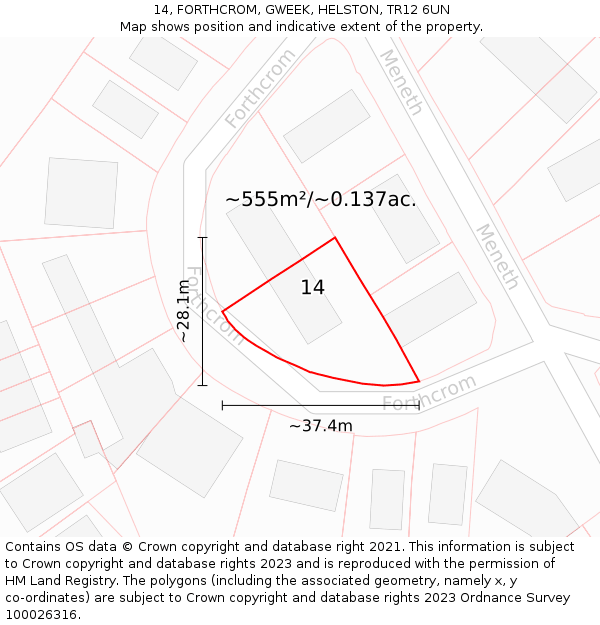 14, FORTHCROM, GWEEK, HELSTON, TR12 6UN: Plot and title map