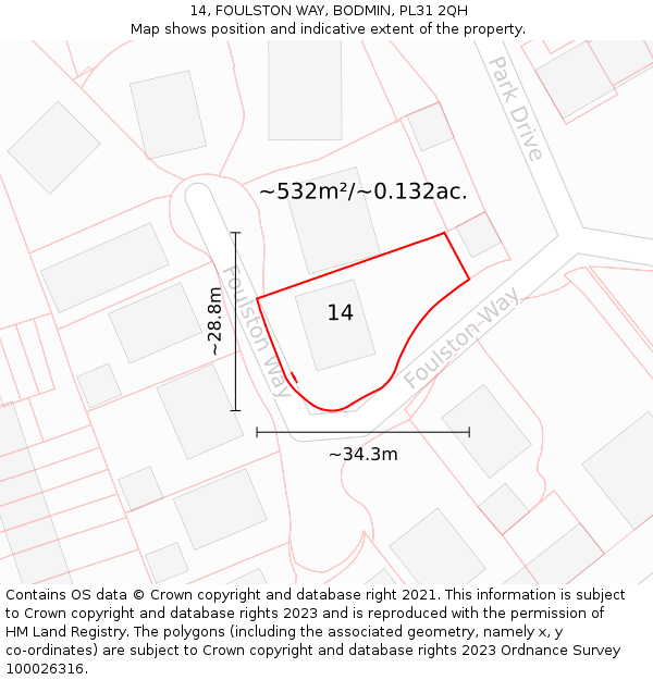 14, FOULSTON WAY, BODMIN, PL31 2QH: Plot and title map