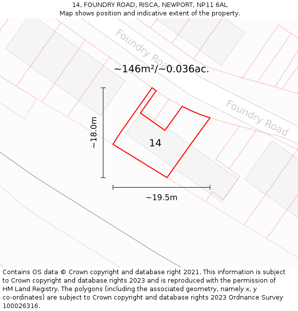 14, FOUNDRY ROAD, RISCA, NEWPORT, NP11 6AL: Plot and title map