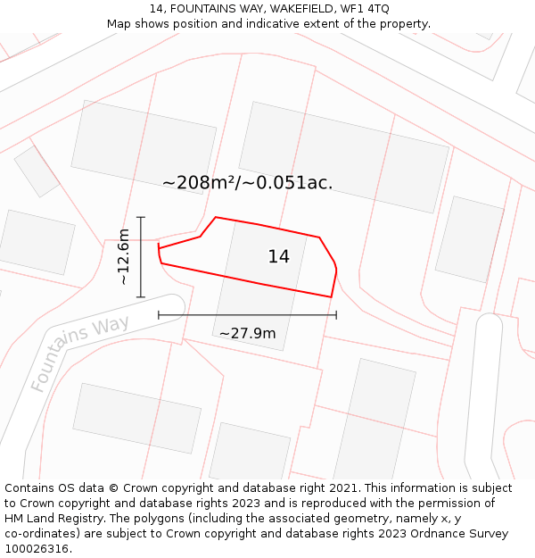 14, FOUNTAINS WAY, WAKEFIELD, WF1 4TQ: Plot and title map