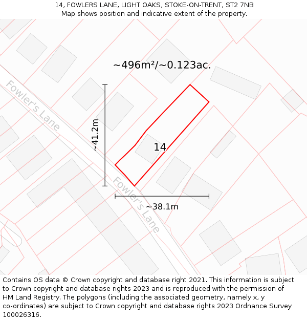 14, FOWLERS LANE, LIGHT OAKS, STOKE-ON-TRENT, ST2 7NB: Plot and title map